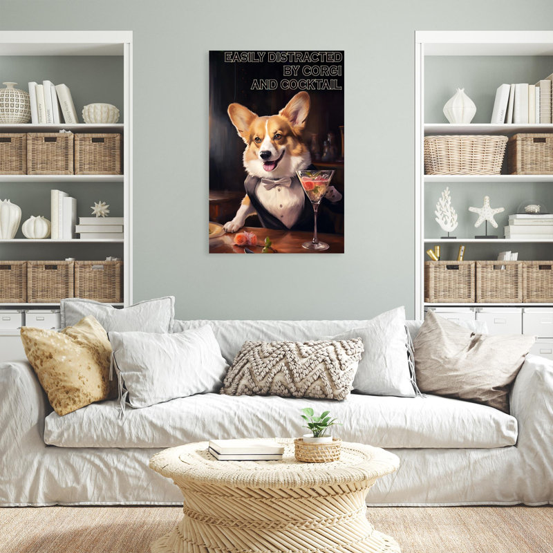 Facilement distrait par Corgi et Cocktail, H 36 po x l 24 po x P 1,25 po