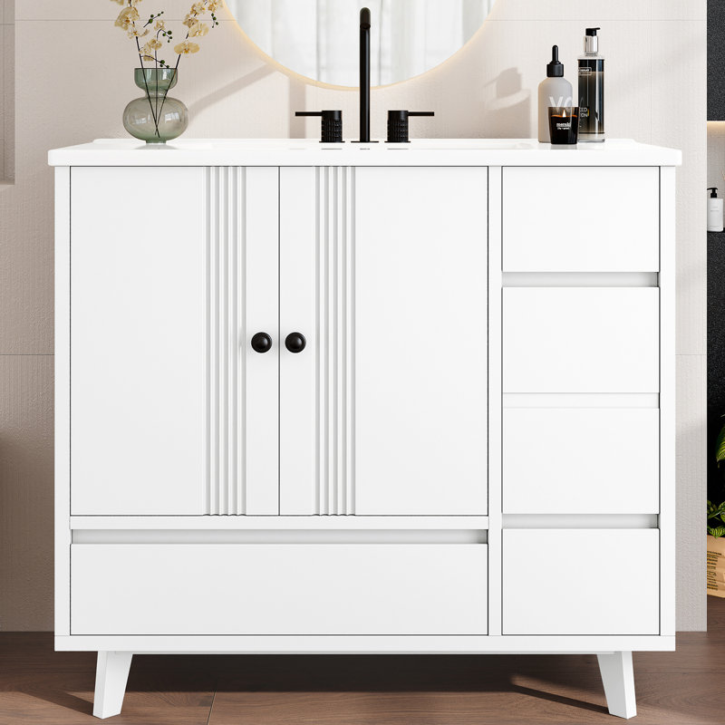 Meuble-lavabo 36 po avec lavabo en céramique, Blanc clair