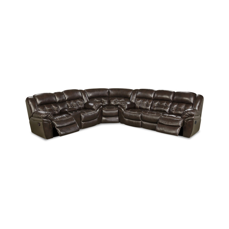 Taylorann Power Reclining Console Sectional, Espresso Genuine Leather