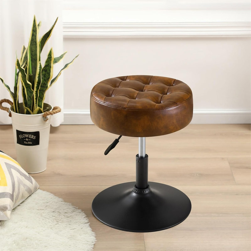 Modern Swivel Adjustable Height Accent Stool, Yellow Brown PU