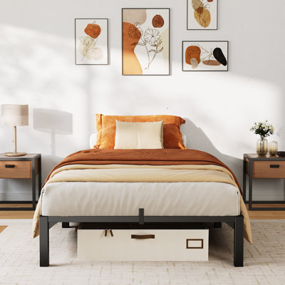 Structure de lit, structure de lit plateforme en métal robuste avec support de lattes en fer durable et pieds, aucun sommier requis, aucune vis nécessaire, supporte jusqu'à 800 lb, assemblage sans outil