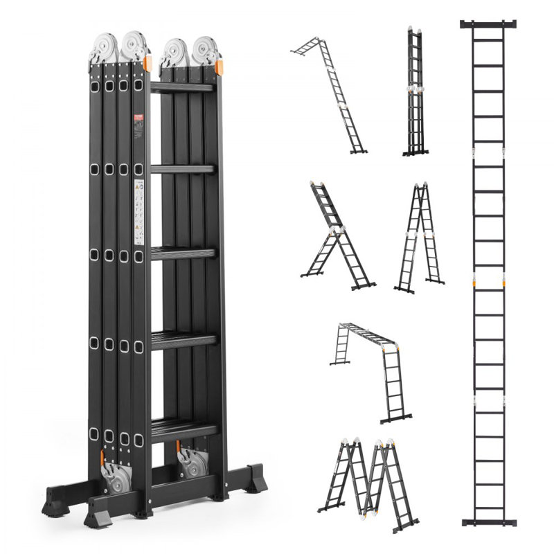 Échelle pliante multi-usages 7-en-1 à 4 marches pour travailler, 19 pi, Noir