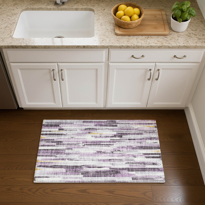 Premium Machine Washable Mayfield AMF2255 Striped Rug, 1'8" x 2'6", Lavender