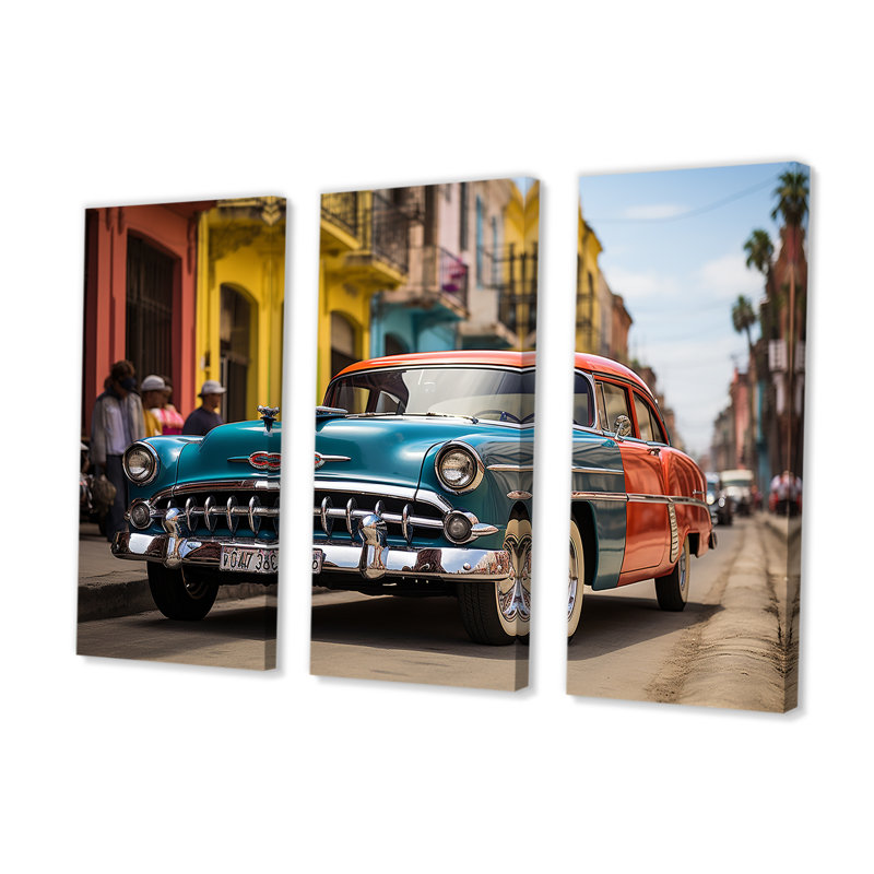 «Cuba Classic Iconic Car I», ensemble d'art sur toile Cuba, H 32 po x l 48 po x P 1 po