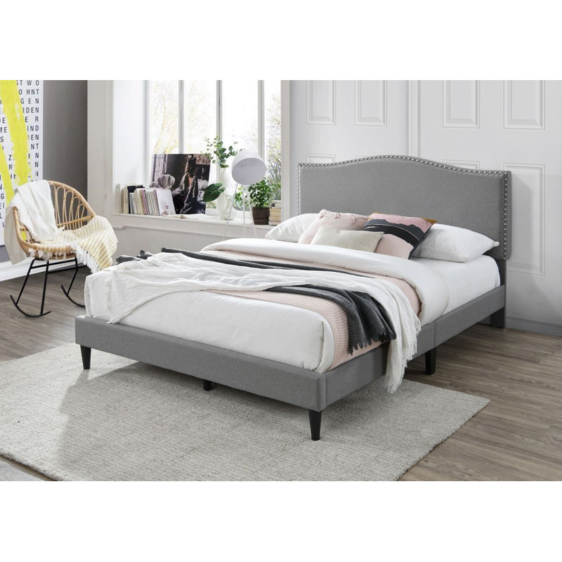 Lit plateforme tapissier Leblanc, Argent pierre, Grand