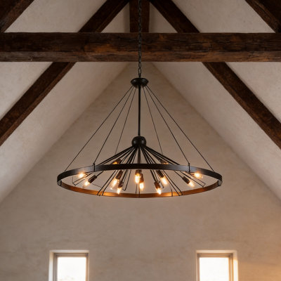 12 - Light Large 43.3 inch Dimmable Sputnik Wagon Wheel Chandelier For Dining Room Living Room 
