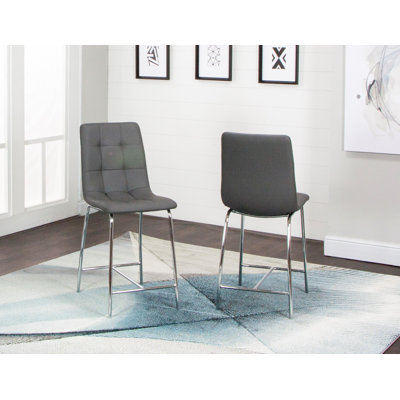 Nia 24" Counter Height Gray Faux Leather Barstools w Metal Legs Set of 2
