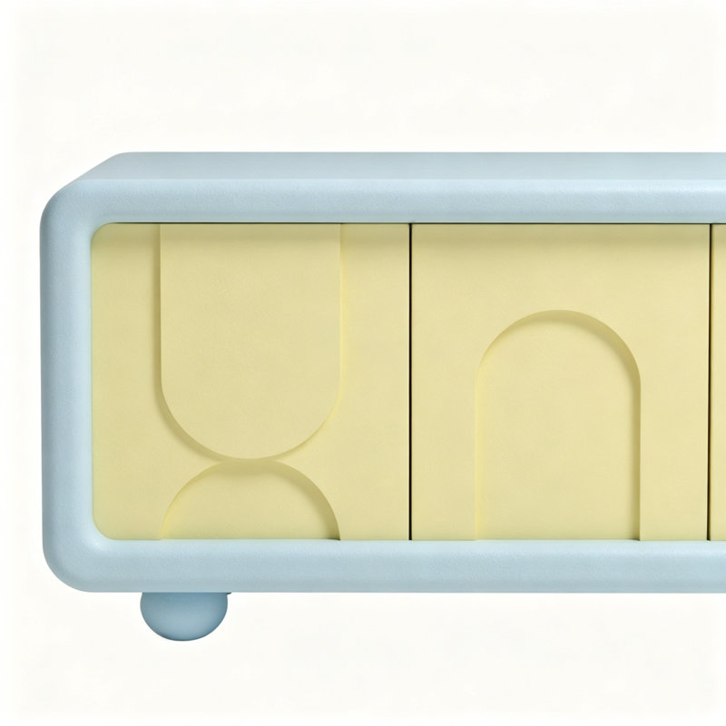Meuble télé simple de style crème, Jaune / Bleu