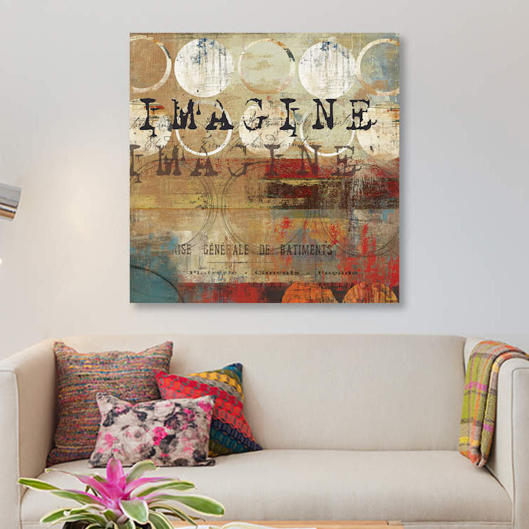 « imagine », art textuel sur toile, H 12 po x l 12 po x P 1,5 po, Pas de tapis, Toile tendue
