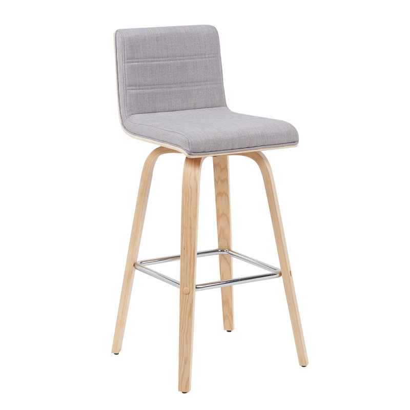 Fowey Biance Modern Swivel Counter Height or Bar Height Stool with Upholstered Seat and Wood Frame, Natural, Gray
