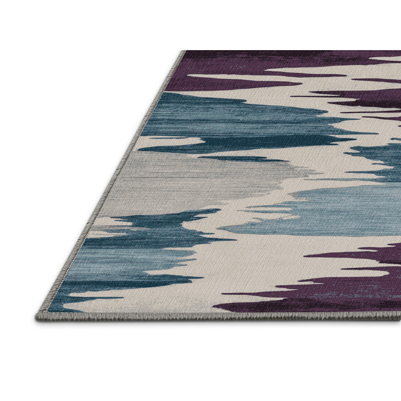 Tapis gris aquarelle lavable à la machine, Rectangulaire 3 pi x 5 pi