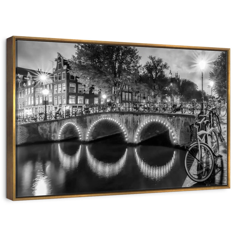 Vue moderne Amsterdam, 19 po x 13 po, Cadre flottant doré