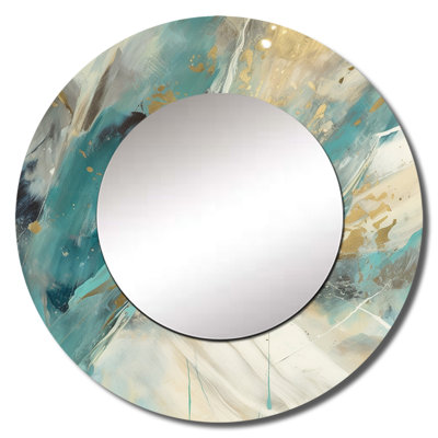 Turquoise Serendipity Abstract Painting II - Abstract Painting Unique Wall Mirror, Turquoise Round Mirror, Printed Metal Art