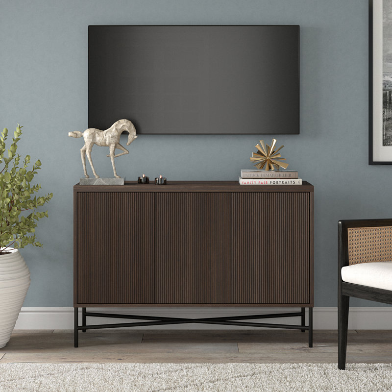 48" Fluted Sideboard with Adjustable Shelves & Cable Management — Alder Brown Scandinavian Storage Cabinet for Dining Room or Living Room | Dodson