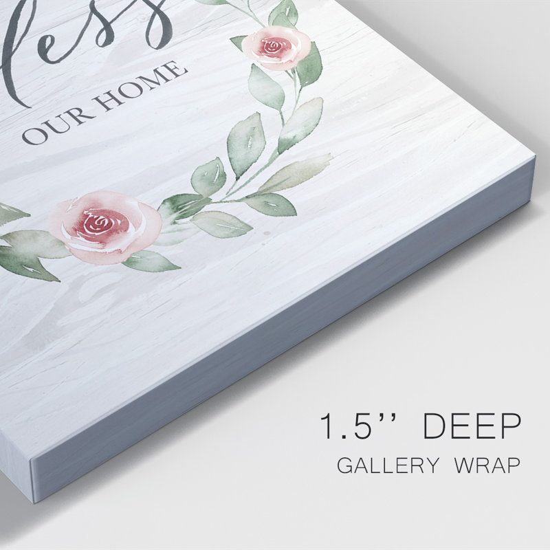 «Bless our home», reproduction sur toile tendue, H 27 po x l 18 po x P 1,5 po