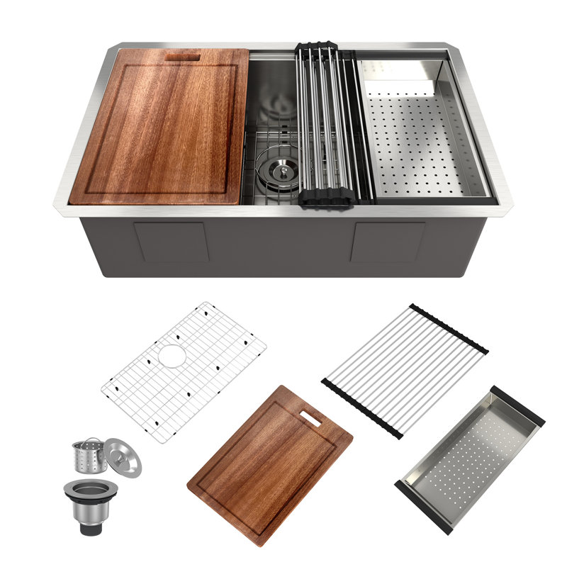 Single Bowl Stainless Steel Kitchen Sink, 10" H x 30" L x 19" W