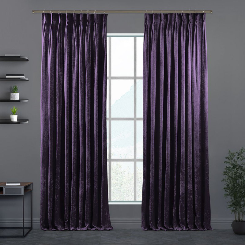 Velvet Semi-shee Single Curtain Panel, 65cm Width x 295cm Drop, Mauve