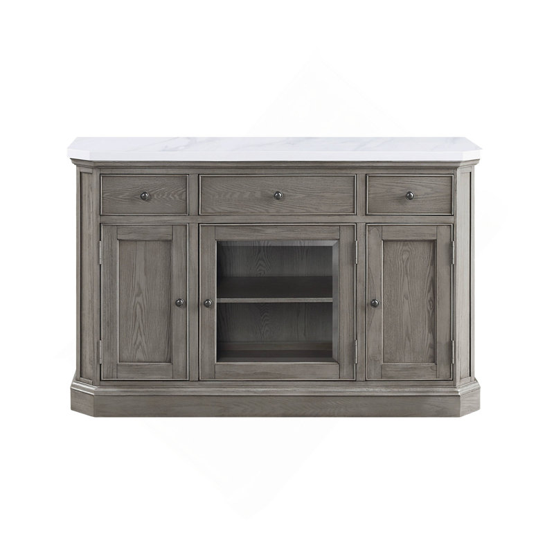 Marble Top & Weathered Oak Finish Server