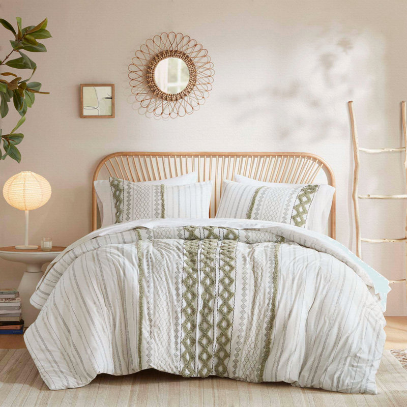 Ensemble d'édredon imprimé en coton 3 pièces avec sauge chenille / ivoire, California King Comforter + 2 Additional Pieces