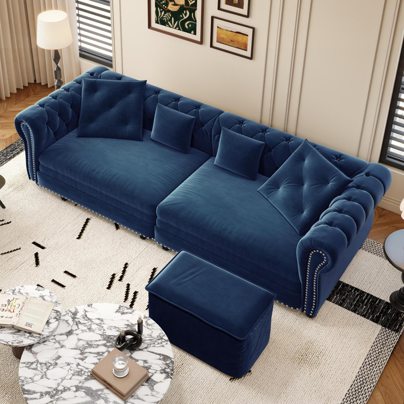 89" Velvet Chesterfield Sofa Bed, Pull-Out Sleeper Sofa, King-size Convertible Couch Bed for Living Room Apartment Office