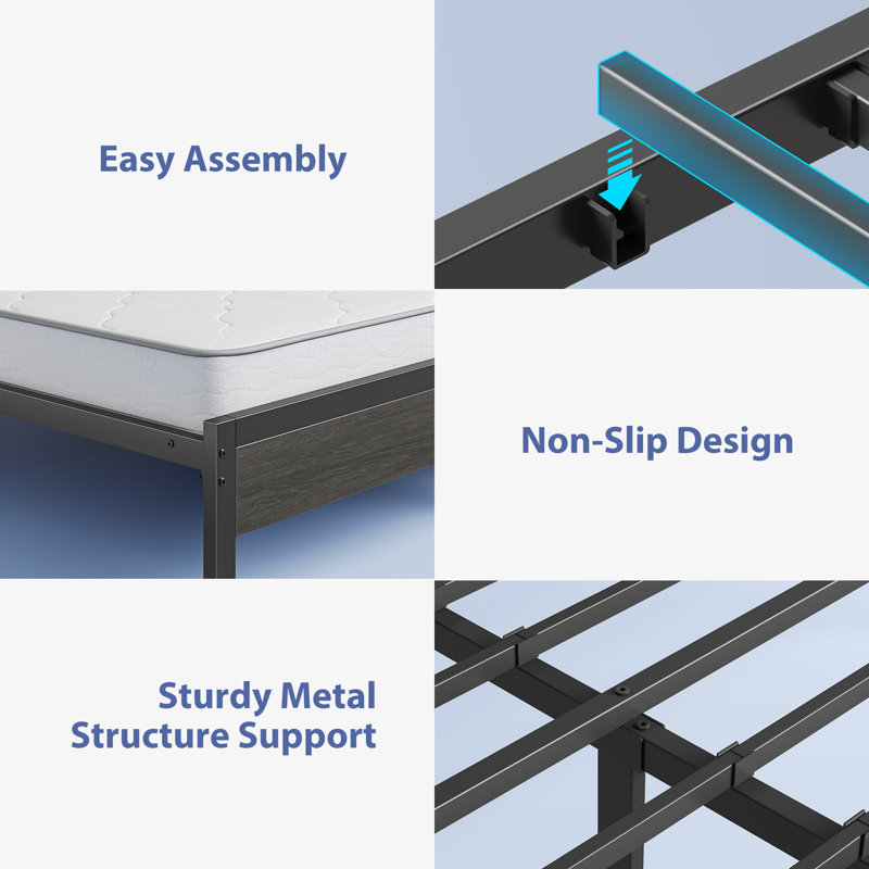 Bed Frame with Storage Headboard, Metal Platform Bed Frame with RGB Lights & Outlets, Twin/Single