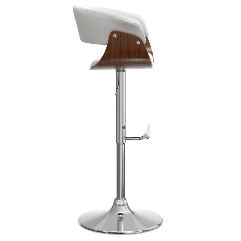 Sheldon Adjustable Swivel Upholstered Mid-Century Modern Bar Stool with Chrome Base, White
