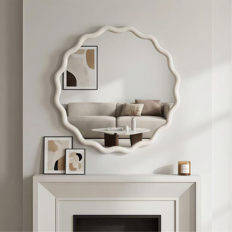 Miroir décoratif rond blanc en bois massif ondulé de 24 pouces, pour chambre à coucher, salle de bain, salon, entrée, Blanc