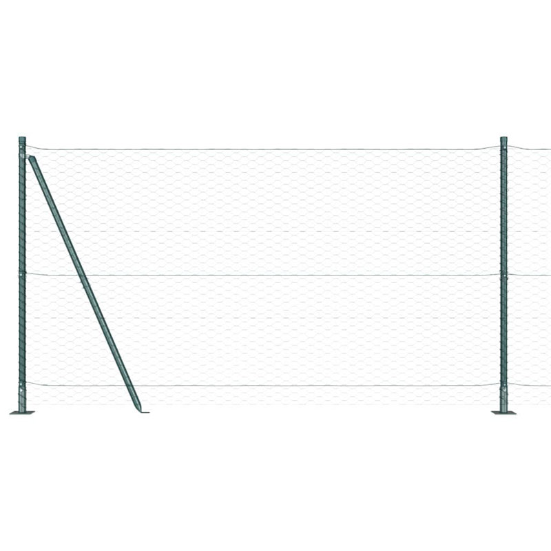 Vidaxl Fence With Posts PVC-Coated Steel, Green, 120cm H x 2500cm W x 3.2cm D