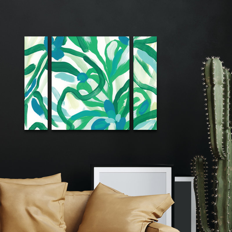 Ensemble de 3 panneaux d'art mural - "Jungle Melody Ii" par June Erica Vess pour décoration de salon, de chambre à coucher ou de bureau 