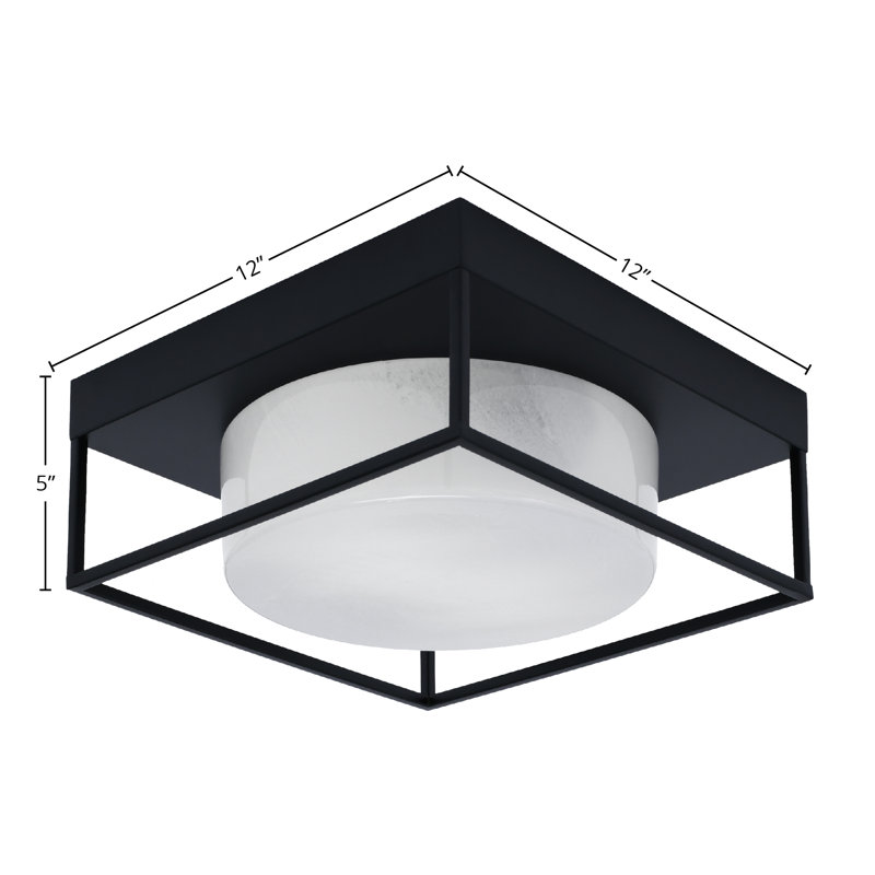 Plafonnier encastré avec verre, Blanc, Noir mat, H 5 po x l 12 po x P 12 po