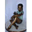 Girl Sitting With A Bird On Her Hand Bronze Statue, Wiktoria Elegant Garden Statue, 23" X 13" X 21"H