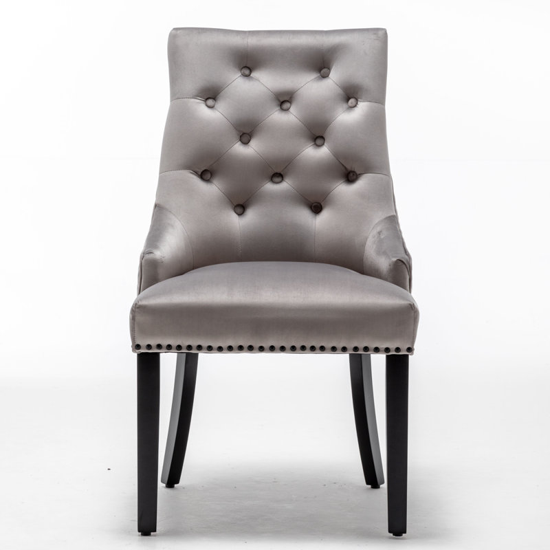Bechtel 48cm H Tufted Velvet Upholstered Side Chair in Dark Grey, Light Grey