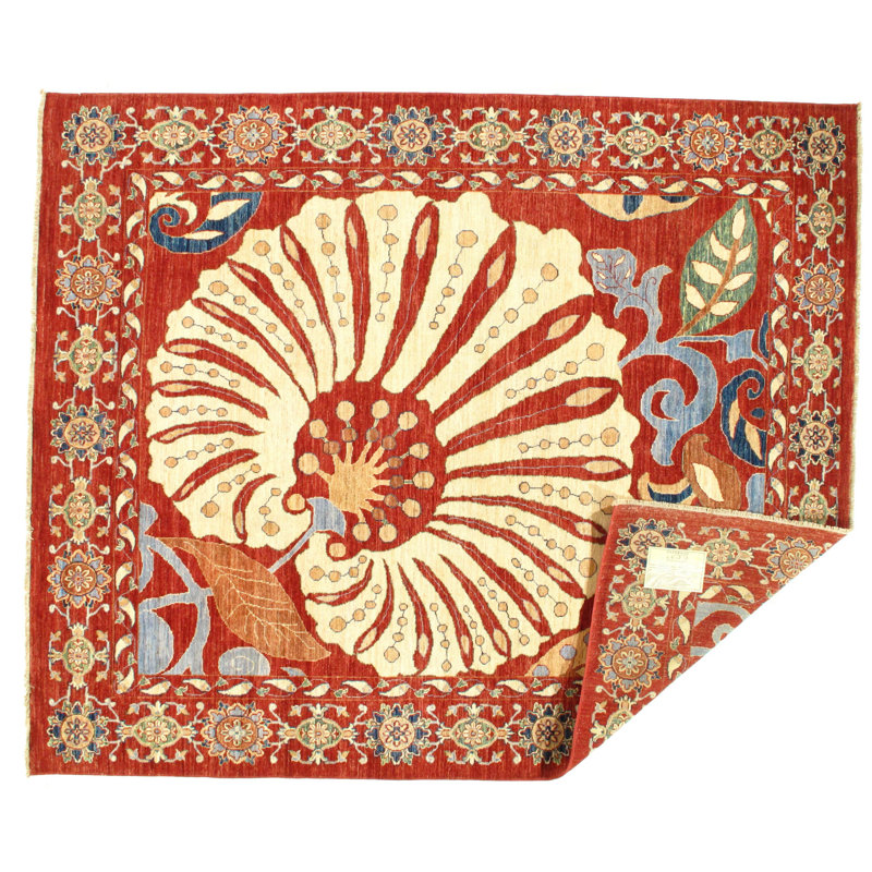 Tapis en laine d'agneau Suzani - 6 pi 10 po x 8 pi 2 po