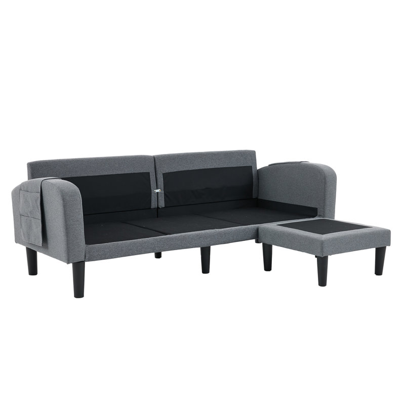 3 Seater Cotton Blend Sectional, Grey Cotton Blend