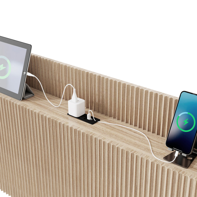 Tête de lit verticale cannelée en bois avec rangement intégré et trou pour câbles, tête de lit autoportante en chêne doré avec supports en acier réglables, tête de lit de style campagnard compatible avec les cadres de lit double et grand lit simple