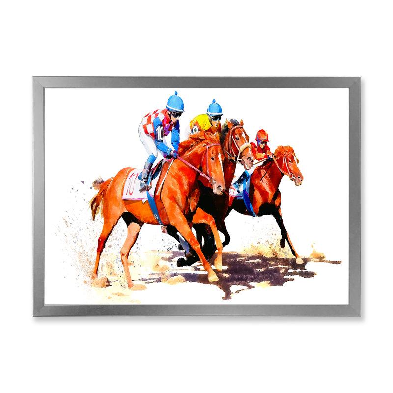 «Three Jockey Racing Horses Racinging», reproduction d'art sur toile, H 12 po x l 20 po x P 1 po
