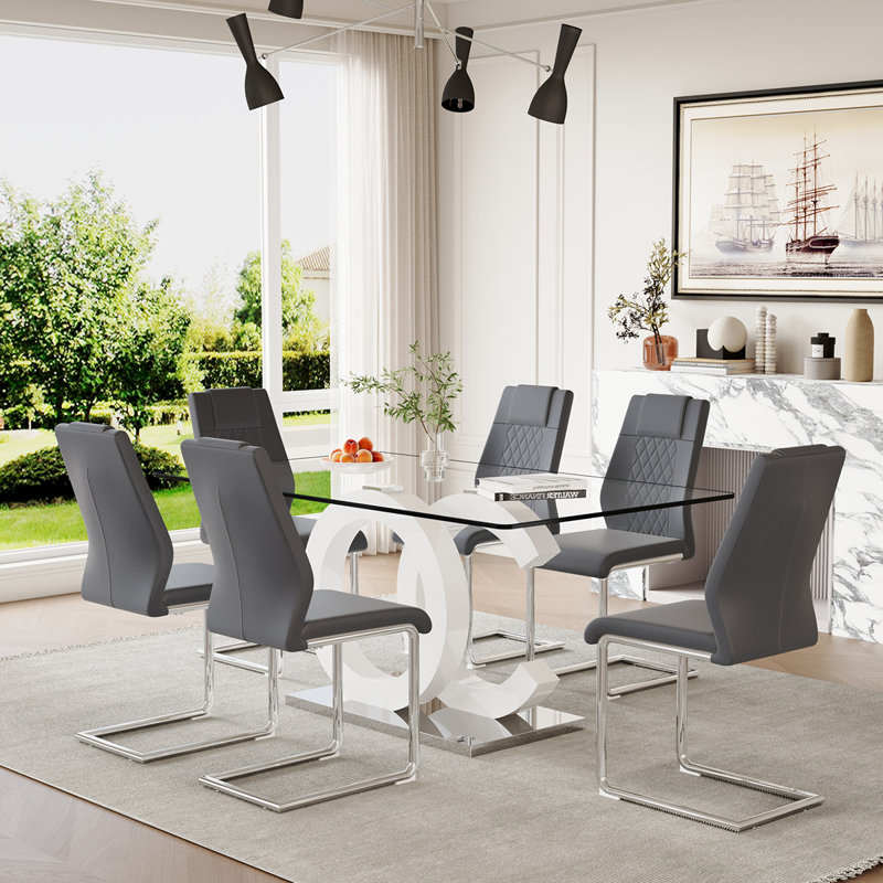 Ensemble de table de salle à manger 7 pièces 7 pièces, Argenté / Gris