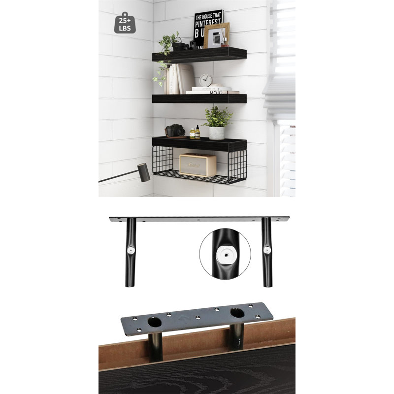 Bathroom Shelves Over Toilet, Set of 3 Wall Mounted Floating Shelves Toilet Paper Storage, Farmhouse Decor, 16 Inch