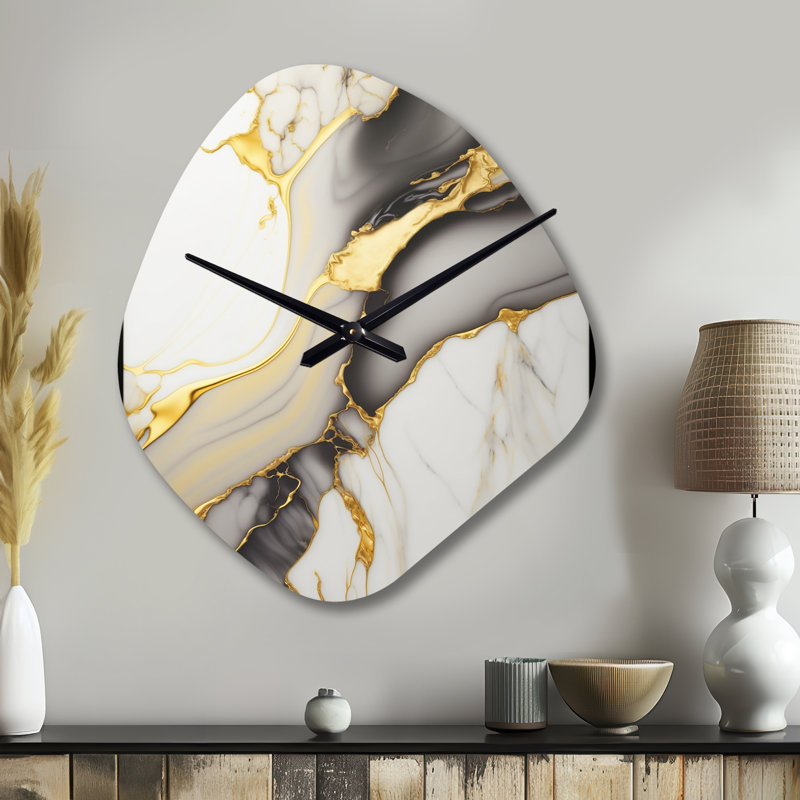 Horloge murale abstraite géométrique en marbre blanc et or II - marbre, Petit