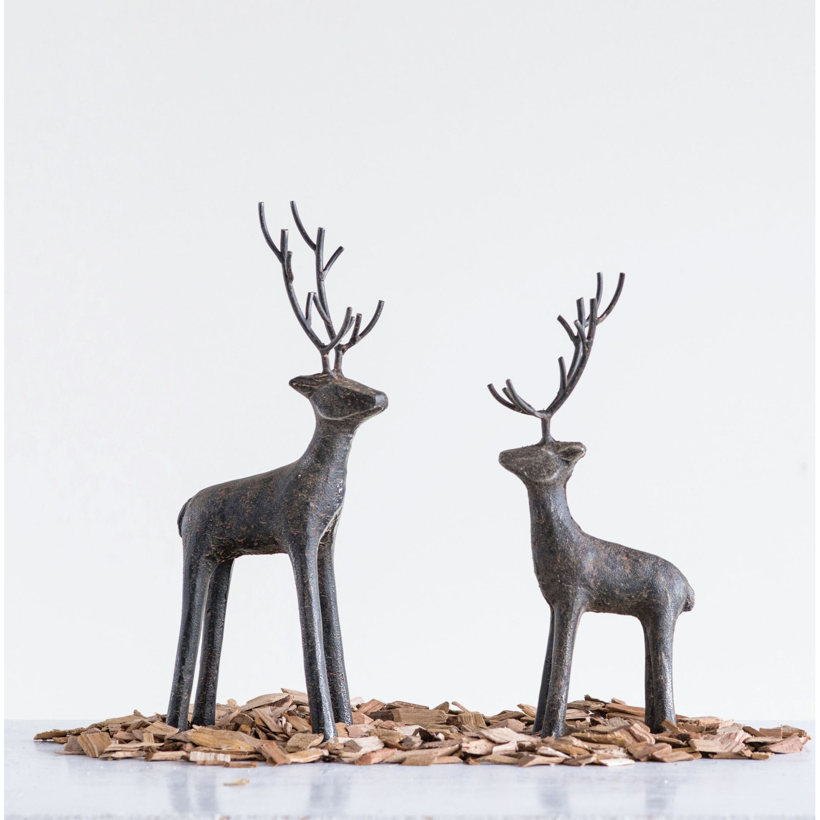 Cast Iron Standing Deer Figurine, 13.4" H X 5.9" W X 2.4" D