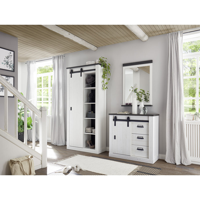 Jackeline Flat Wall Mirror with Shelves, 95cm H x 66cm W, White/Black