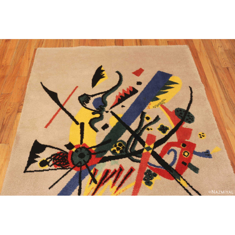 Mid-Century Modern Blue Wool Geometric Rectangle Rug