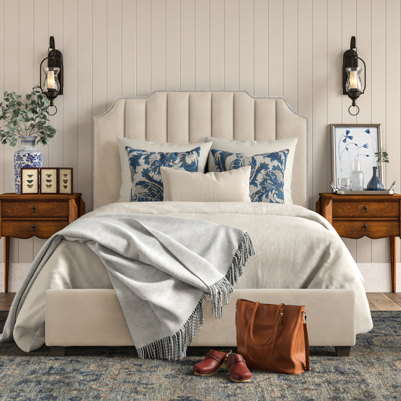 Musgrave Upholstered Platform Bed, Beige Linen, Full