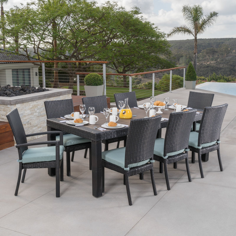 Cannes 9 Piece Dining Set with Cushions, Brown/Black Frame/Maxim Beige Cushion