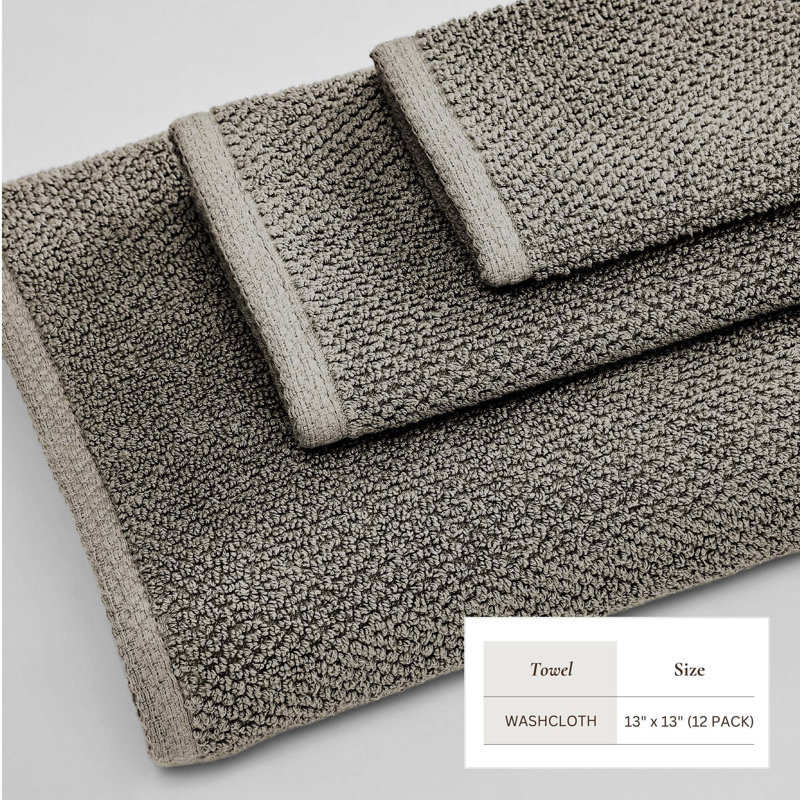 100% Cotton Textured Bath Sheet, Washcloth - 12 Pack, Dark Gray