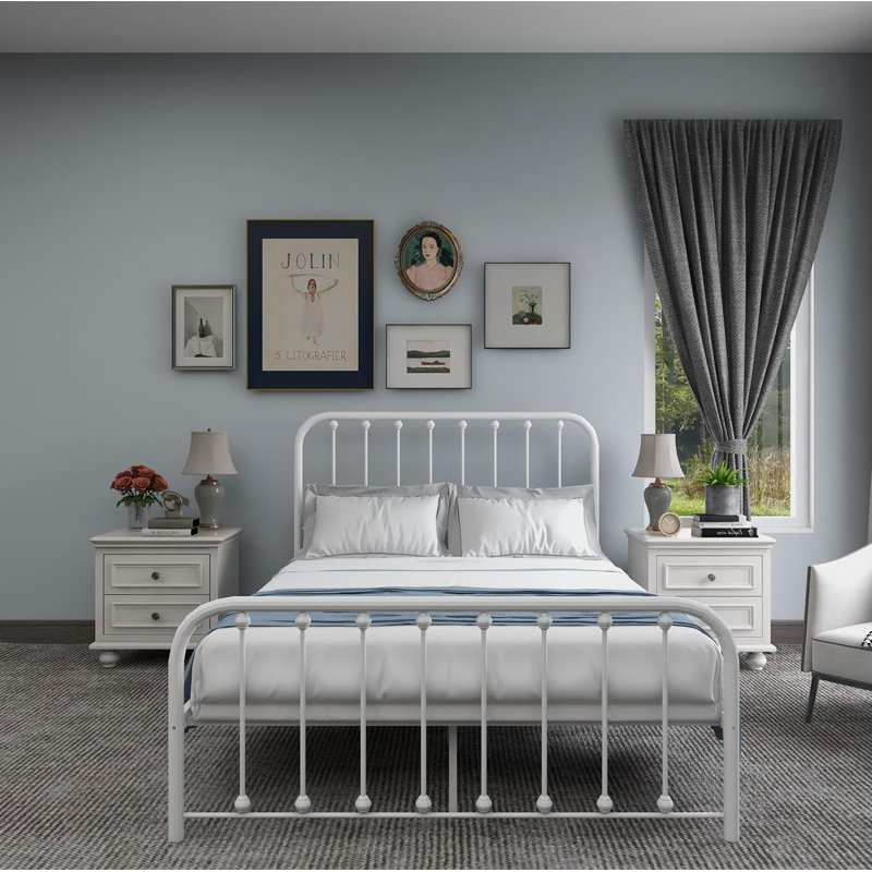 Keyesport Metal Platform Bed, Full/Double, White