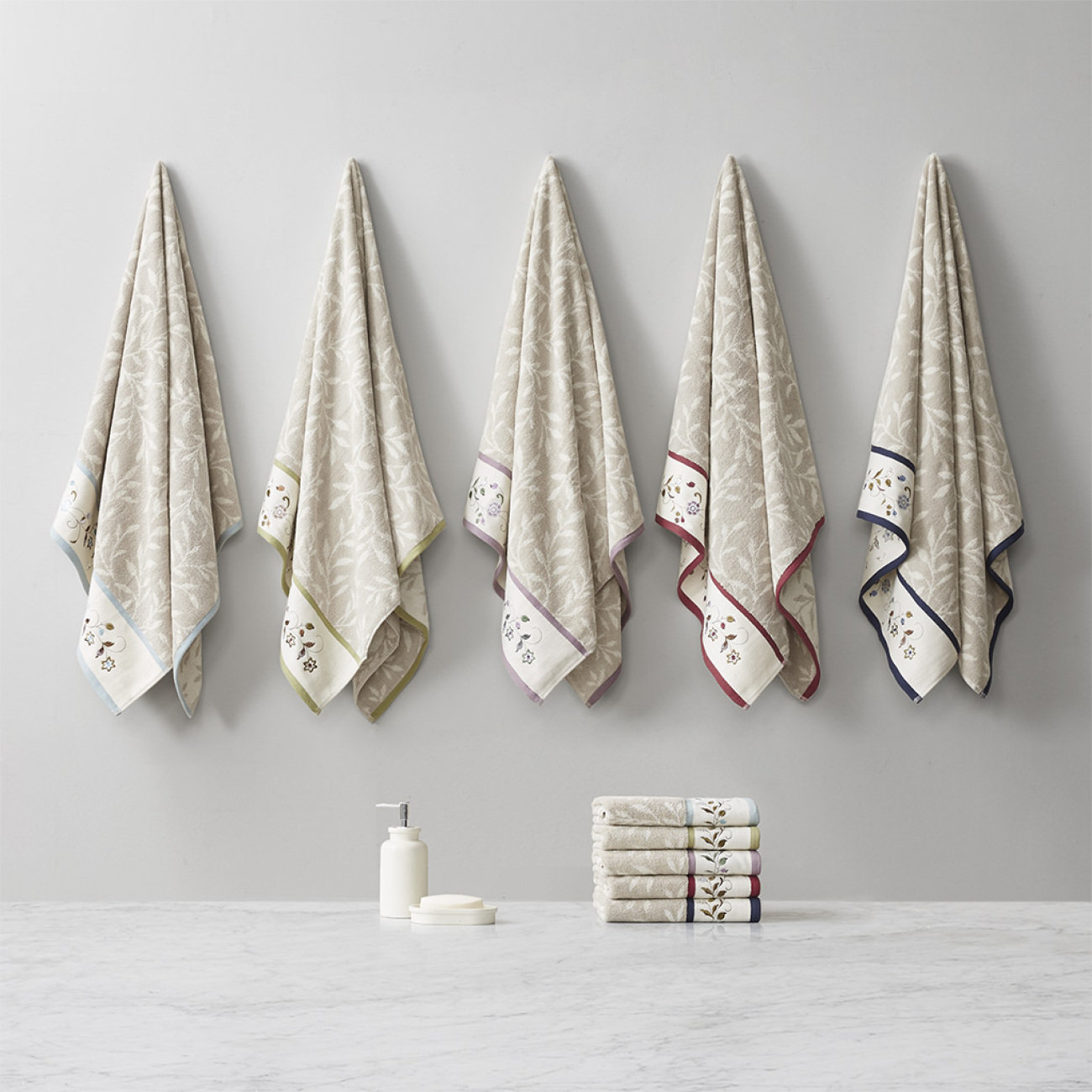Cotton Border-Stitched 6-Piece Towel Set - Valery Collection