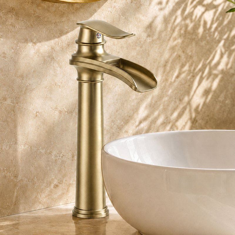 Récipient en cascade ANTI à un trou, poignée simple avec bonde VanoFall, Laiton antique