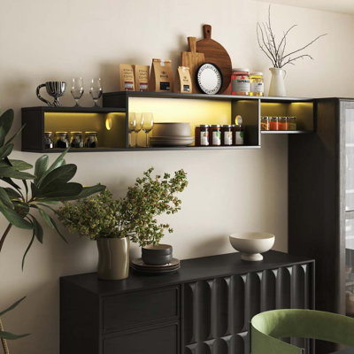 Mounted Floating Bookshelf with LEDs and Charging Station