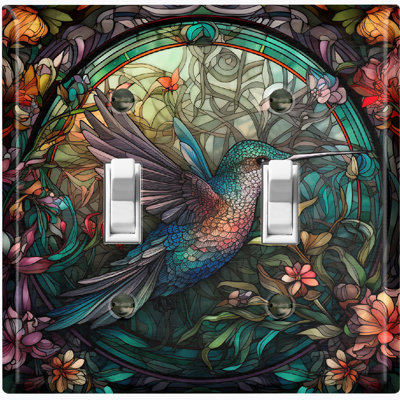 Couvercle de prise de courant en métal (belle colibri fleur verte - double basculement)